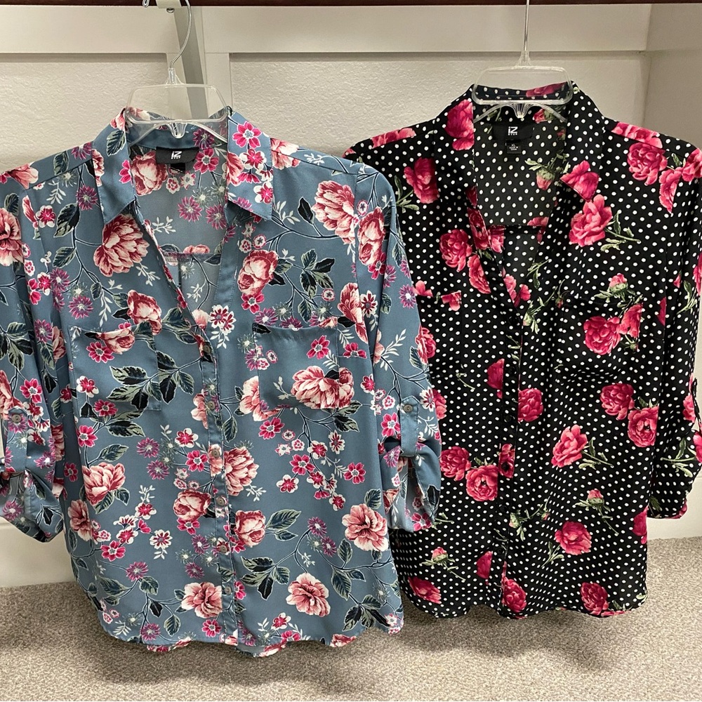Iz Byer Floral and Polka Dot Blouse Set XL
